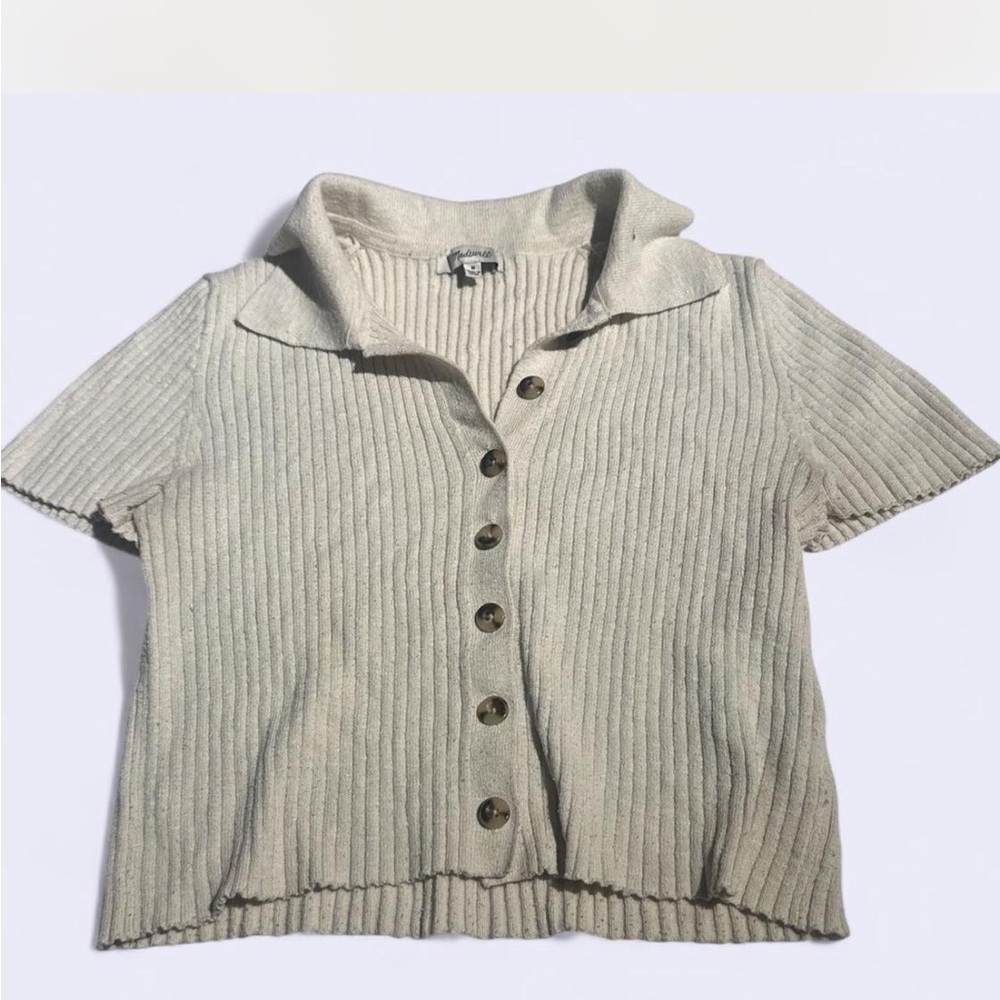 Madewell Cream Ribbed Button-Up Top